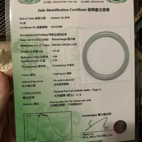 Certified Myanmar natural untreated icy jadeite bangle bracelet 53mm - Picture 12 of 12